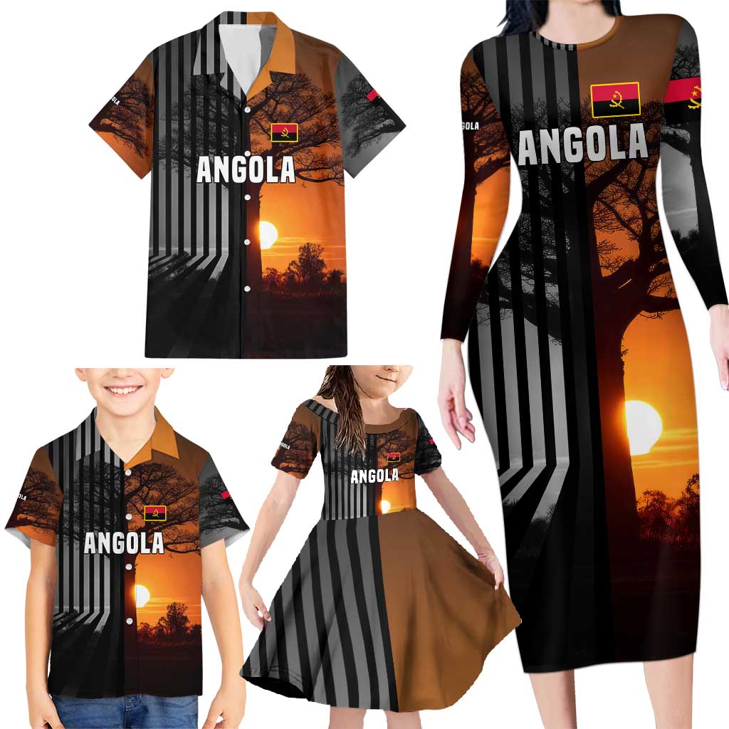 Angola Family Matching Long Sleeve Bodycon Dress and Hawaiian Shirt with Sunset Zebra Design and African Nature - Wonder Print Shop