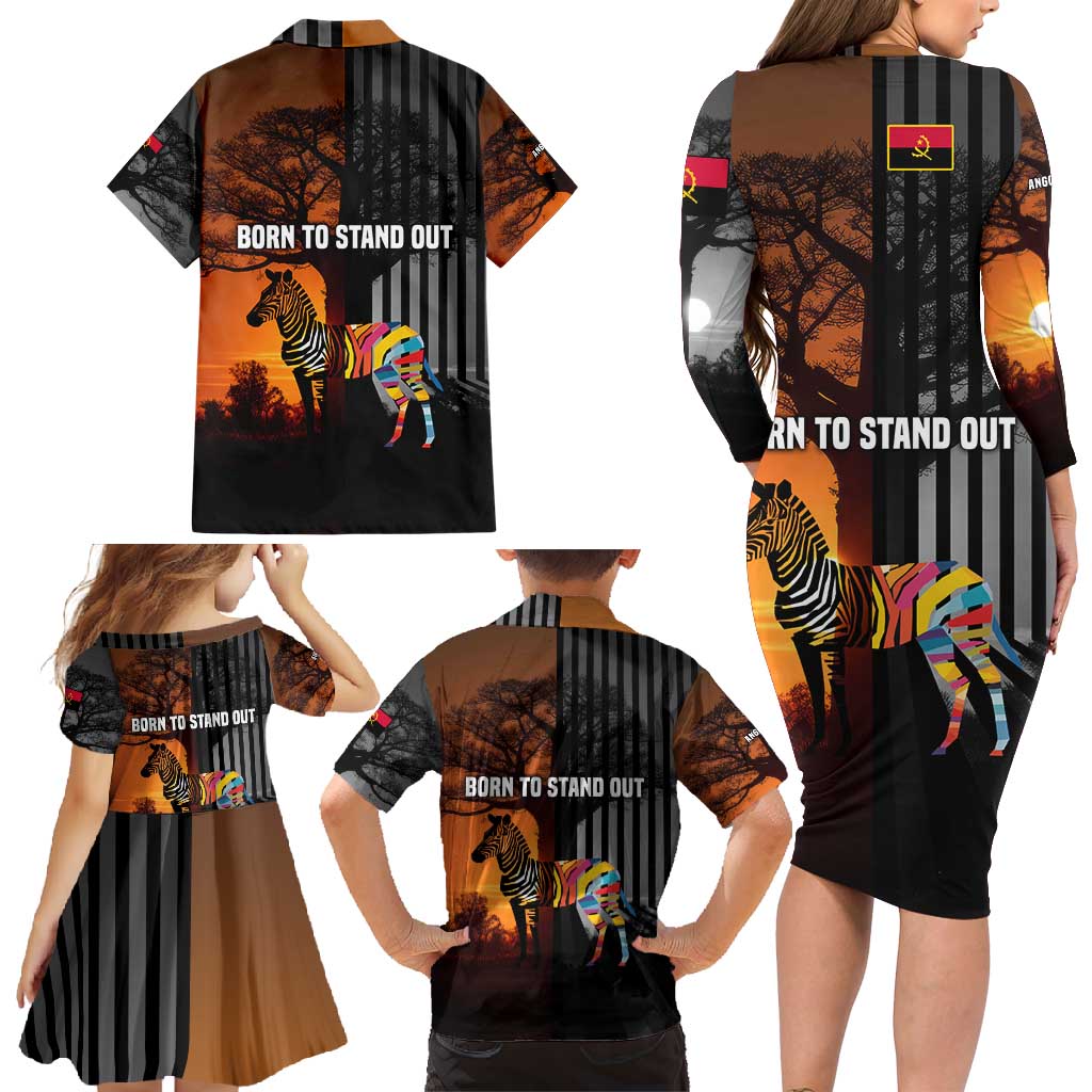 Angola Family Matching Long Sleeve Bodycon Dress and Hawaiian Shirt with Sunset Zebra Design and African Nature - Wonder Print Shop