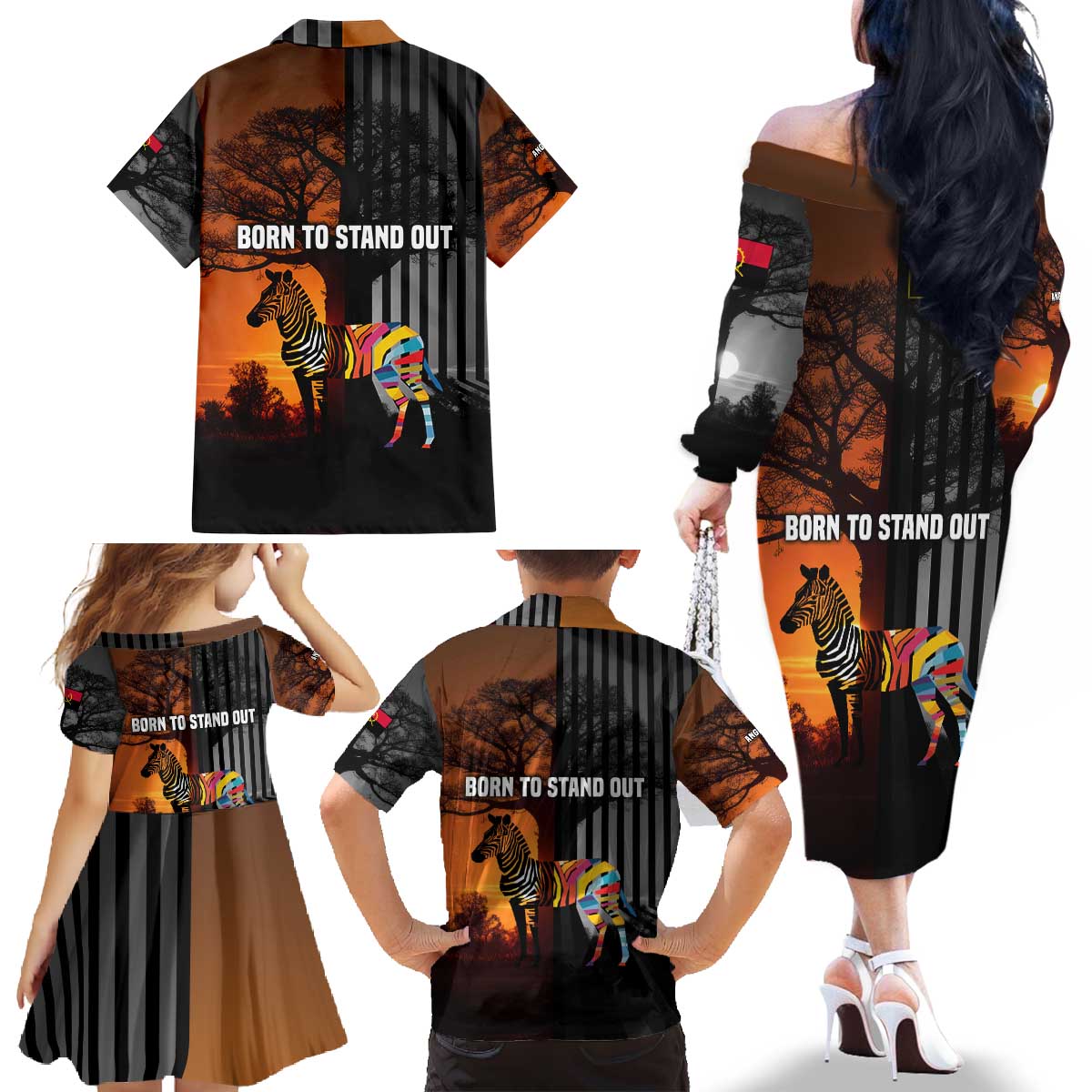 Angola Family Matching Off The Shoulder Long Sleeve Dress and Hawaiian Shirt with Sunset Zebra Design and African Nature - Wonder Print Shop