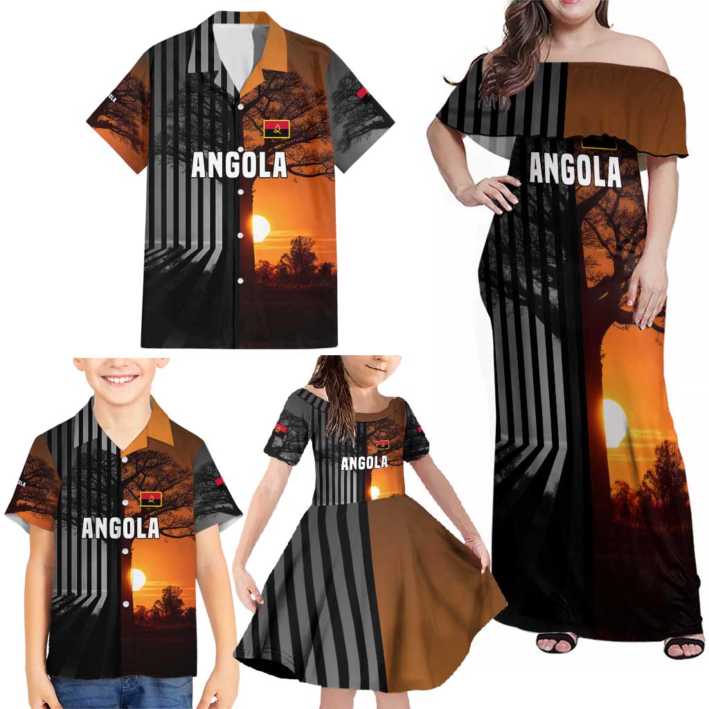 Angola Family Matching Off Shoulder Maxi Dress and Hawaiian Shirt with Sunset Zebra Design and African Nature - Wonder Print Shop
