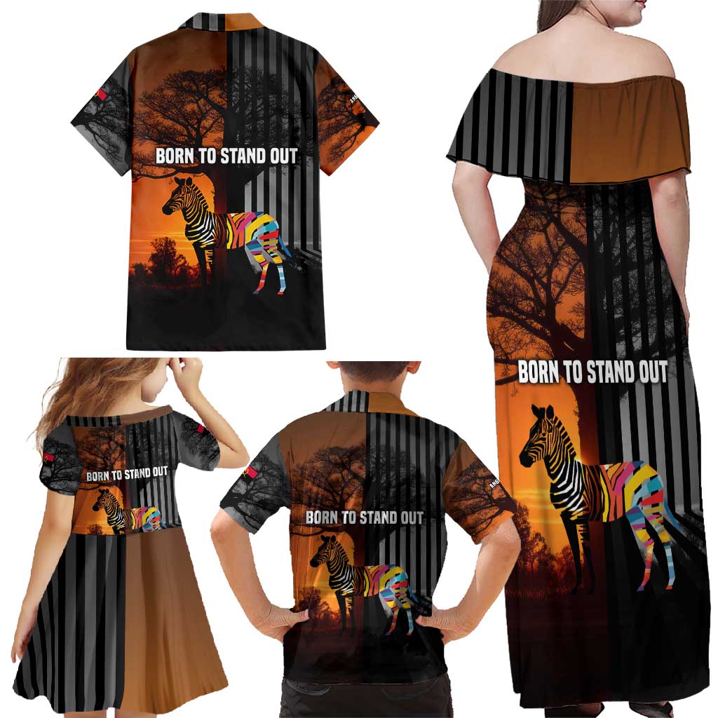 Angola Family Matching Off Shoulder Maxi Dress and Hawaiian Shirt with Sunset Zebra Design and African Nature - Wonder Print Shop
