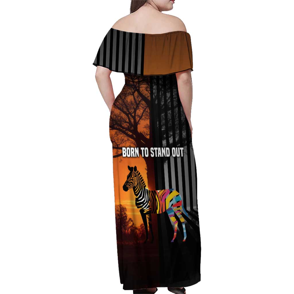 Angola Family Matching Off Shoulder Maxi Dress and Hawaiian Shirt with Sunset Zebra Design and African Nature - Wonder Print Shop