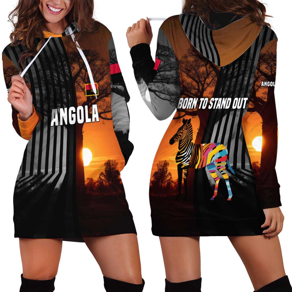 Angola Hoodie Dress with Sunset Zebra Design and African Nature - Wonder Print Shop