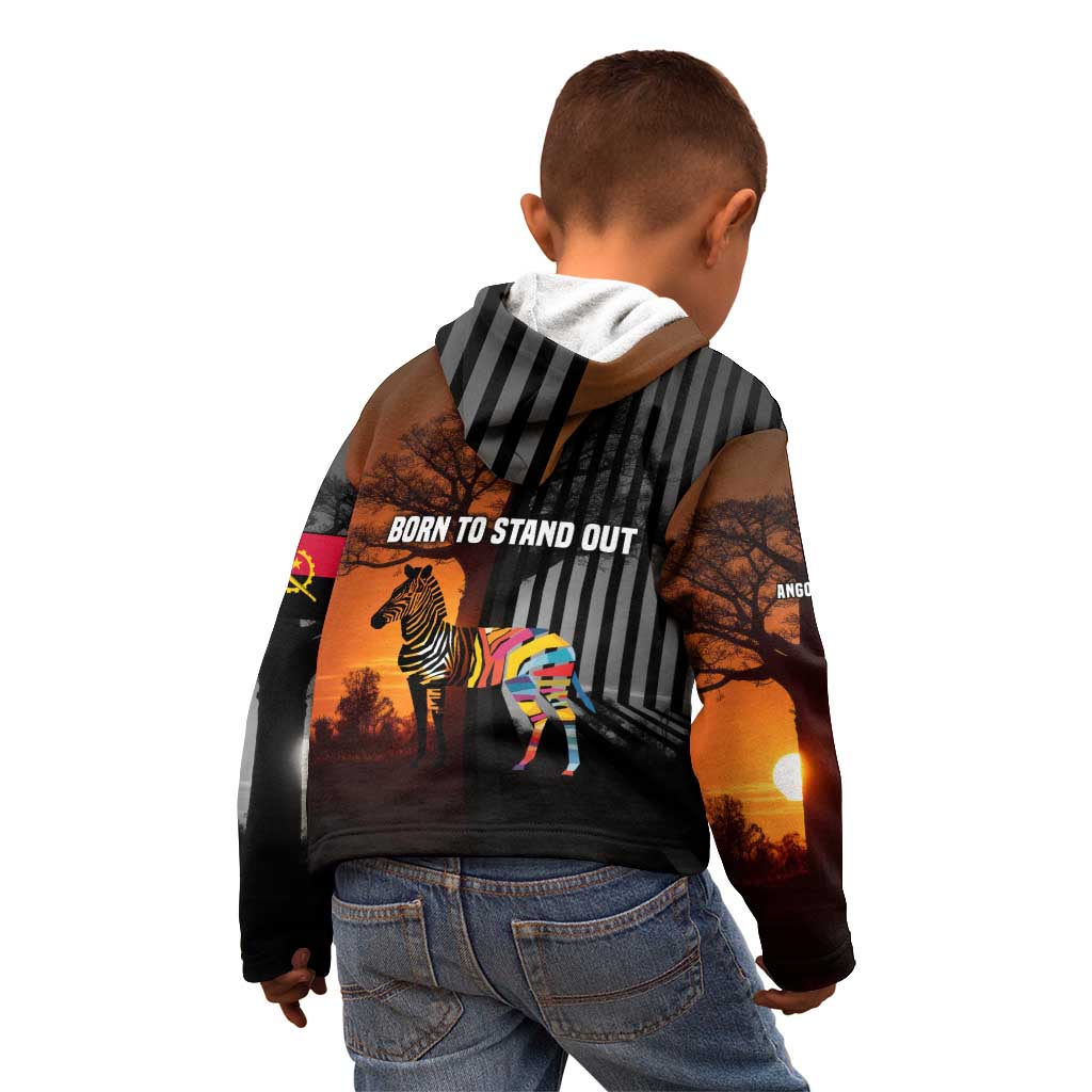 Angola Kid Hoodie with Sunset Zebra Design and African Nature - Wonder Print Shop