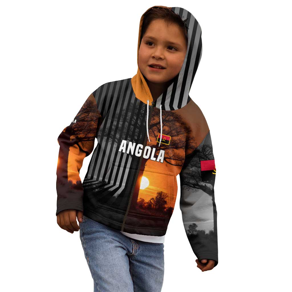 Angola Kid Hoodie with Sunset Zebra Design and African Nature - Wonder Print Shop