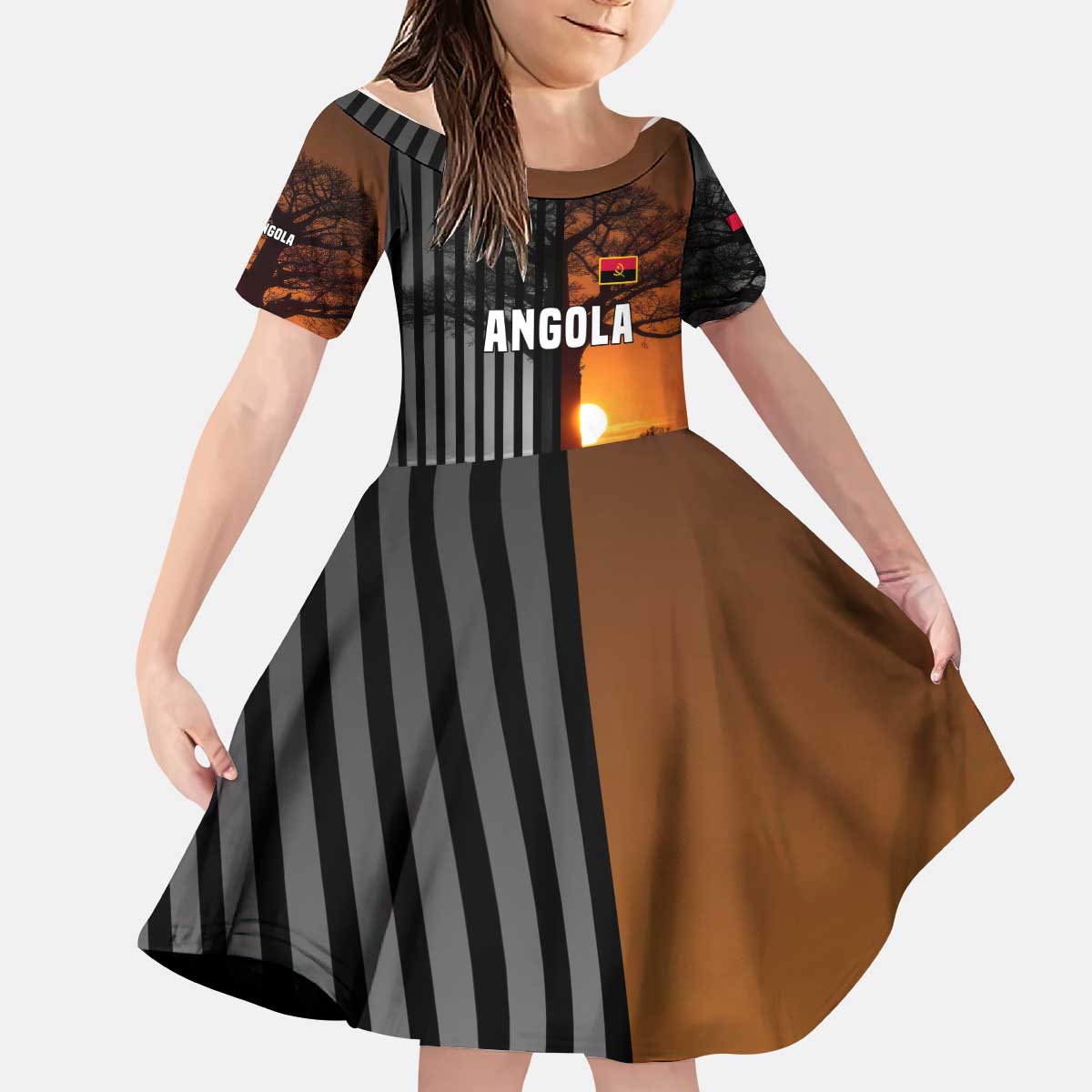 Angola Kid Short Sleeve Dress with Sunset Zebra Design and African Nature - Wonder Print Shop
