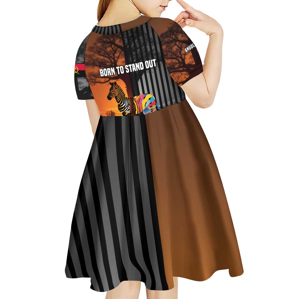 Angola Kid Short Sleeve Dress with Sunset Zebra Design and African Nature - Wonder Print Shop