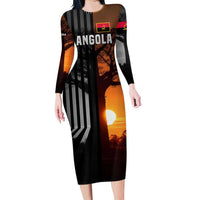 Angola Long Sleeve Bodycon Dress with Sunset Zebra Design and African Nature - Wonder Print Shop
