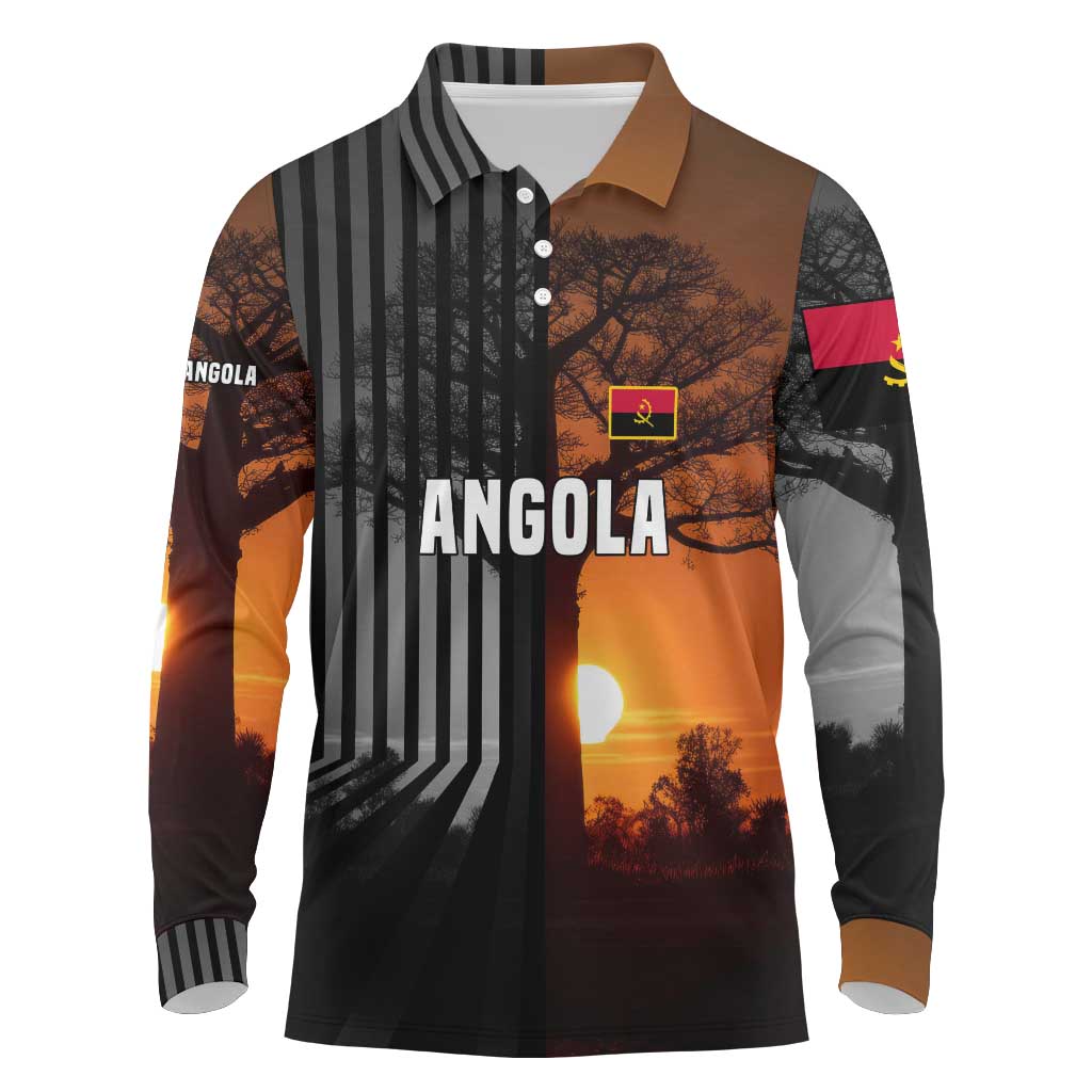 Angola Long Sleeve Polo Shirt with Sunset Zebra Design and African Nature - Wonder Print Shop