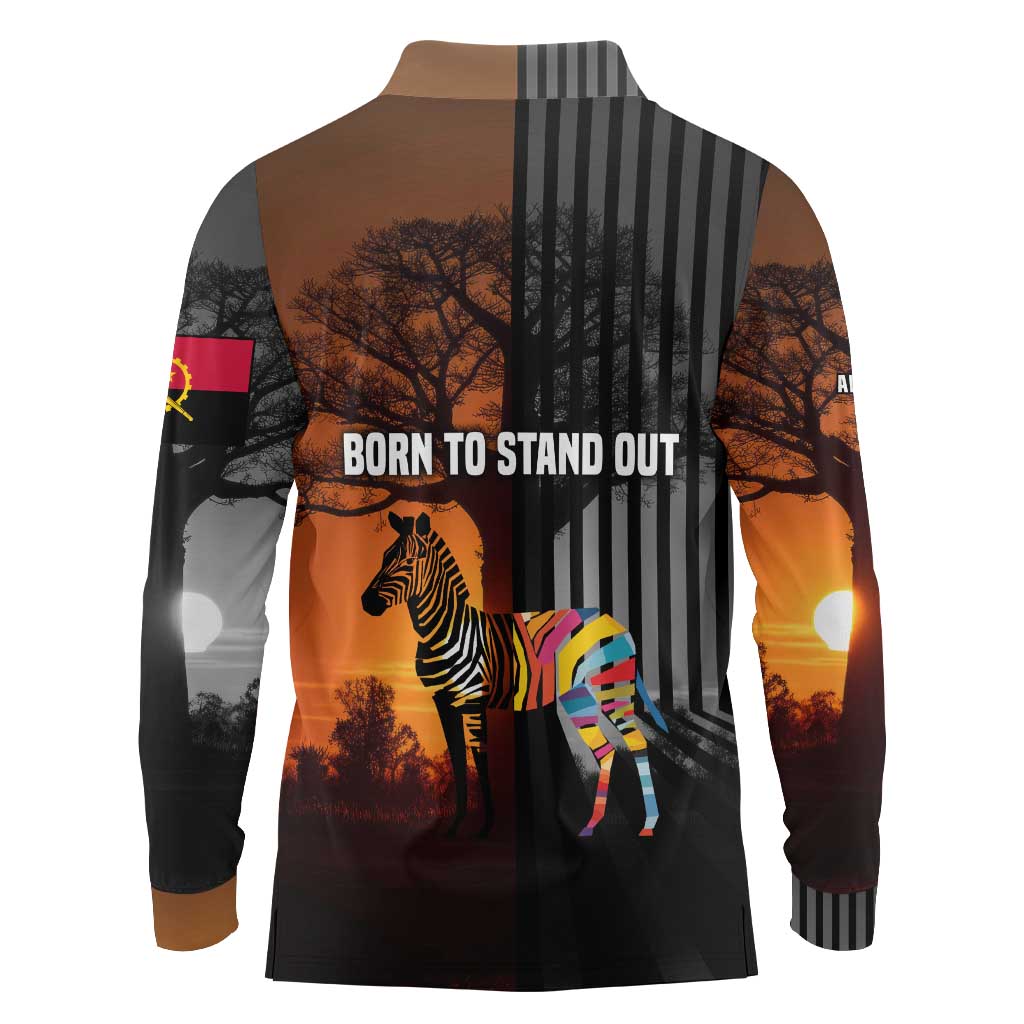 Angola Long Sleeve Polo Shirt with Sunset Zebra Design and African Nature - Wonder Print Shop