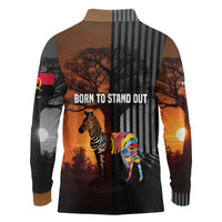 Angola Long Sleeve Polo Shirt with Sunset Zebra Design and African Nature - Wonder Print Shop