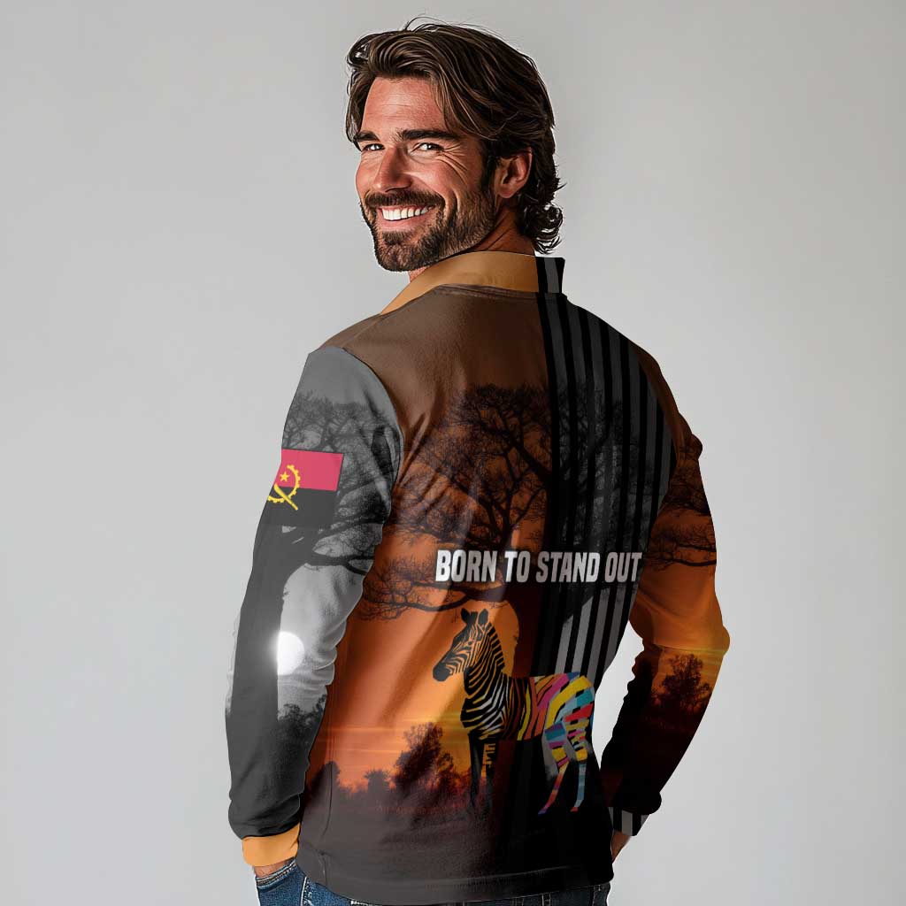 Angola Long Sleeve Polo Shirt with Sunset Zebra Design and African Nature - Wonder Print Shop