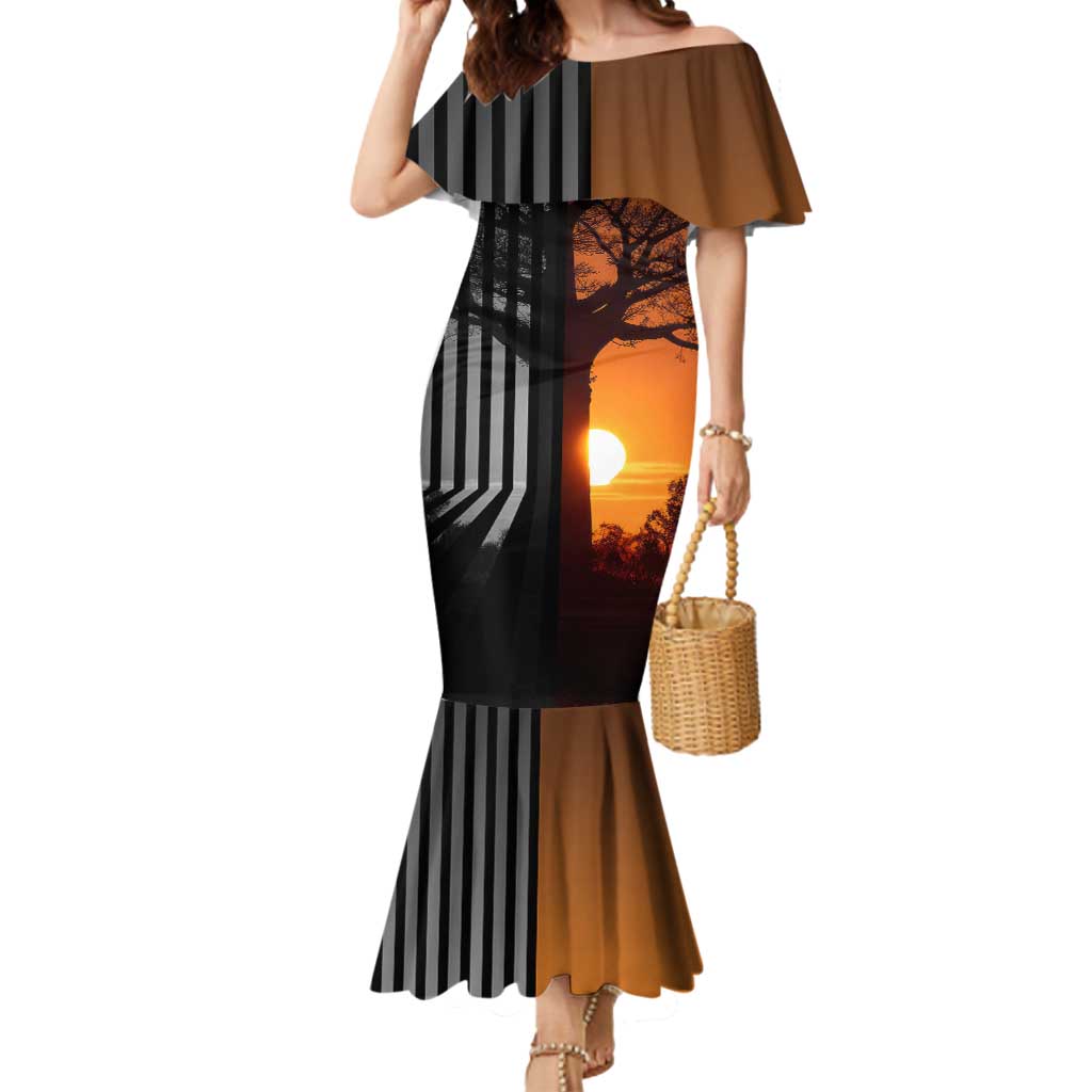 Angola Mermaid Dress with Sunset Zebra Design and African Nature - Wonder Print Shop