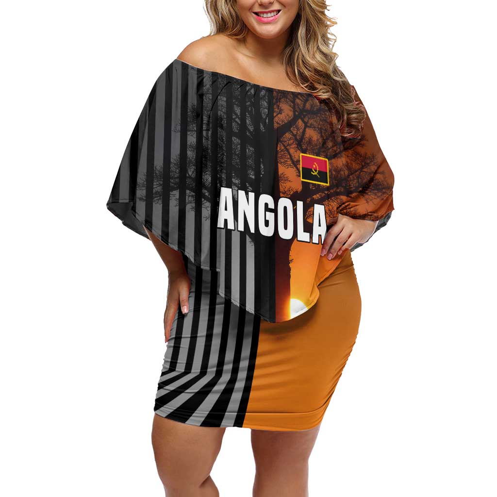 Angola Off Shoulder Short Dress with Sunset Zebra Design and African Nature - Wonder Print Shop
