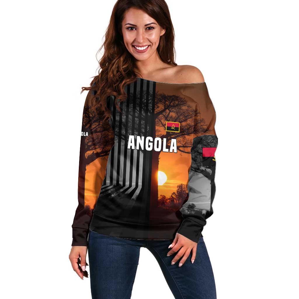 Angola Off Shoulder Sweater with Sunset Zebra Design and African Nature - Wonder Print Shop