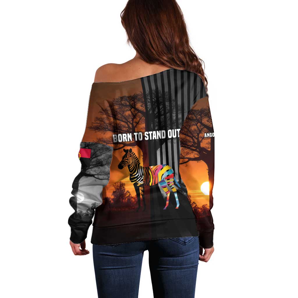Angola Off Shoulder Sweater with Sunset Zebra Design and African Nature - Wonder Print Shop