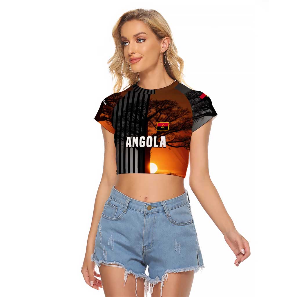 Angola Raglan Cropped T Shirt with Sunset Zebra Design and African Nature - Wonder Print Shop