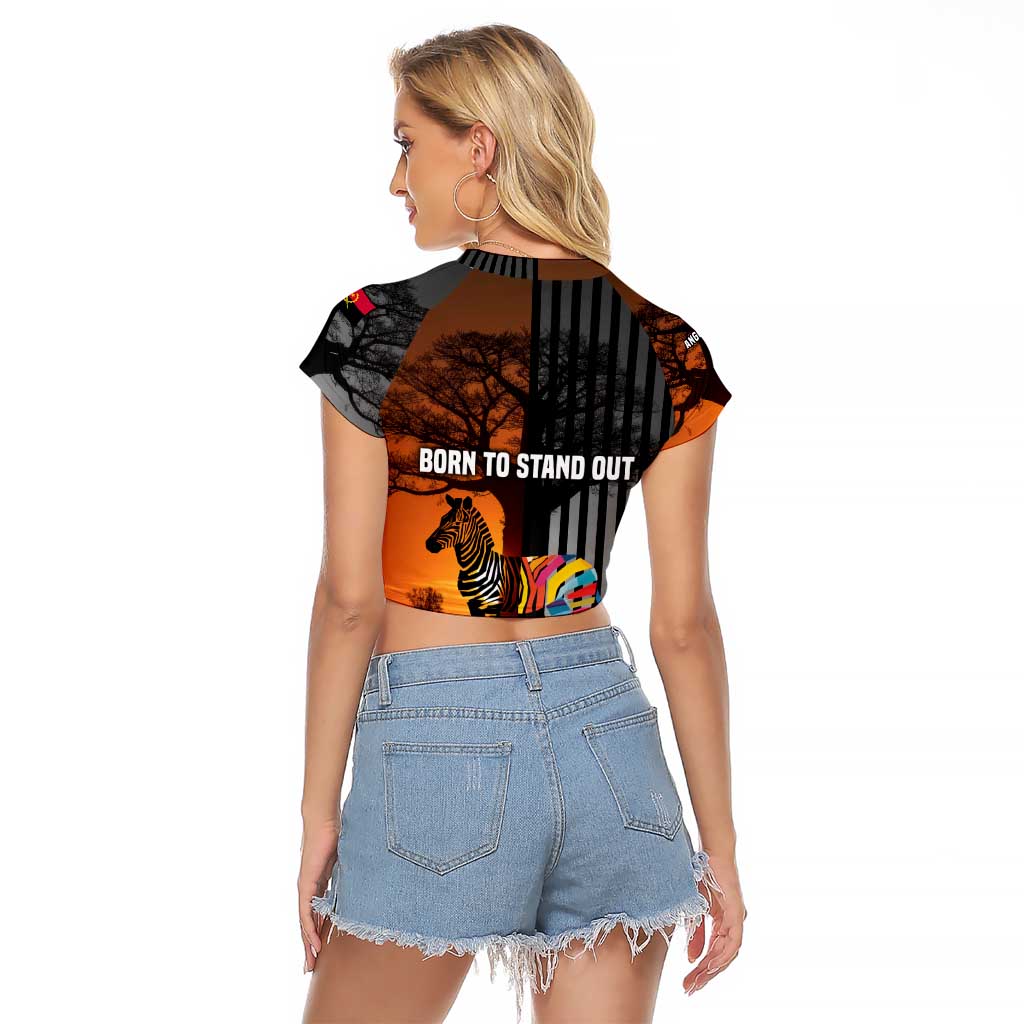 Angola Raglan Cropped T Shirt with Sunset Zebra Design and African Nature - Wonder Print Shop