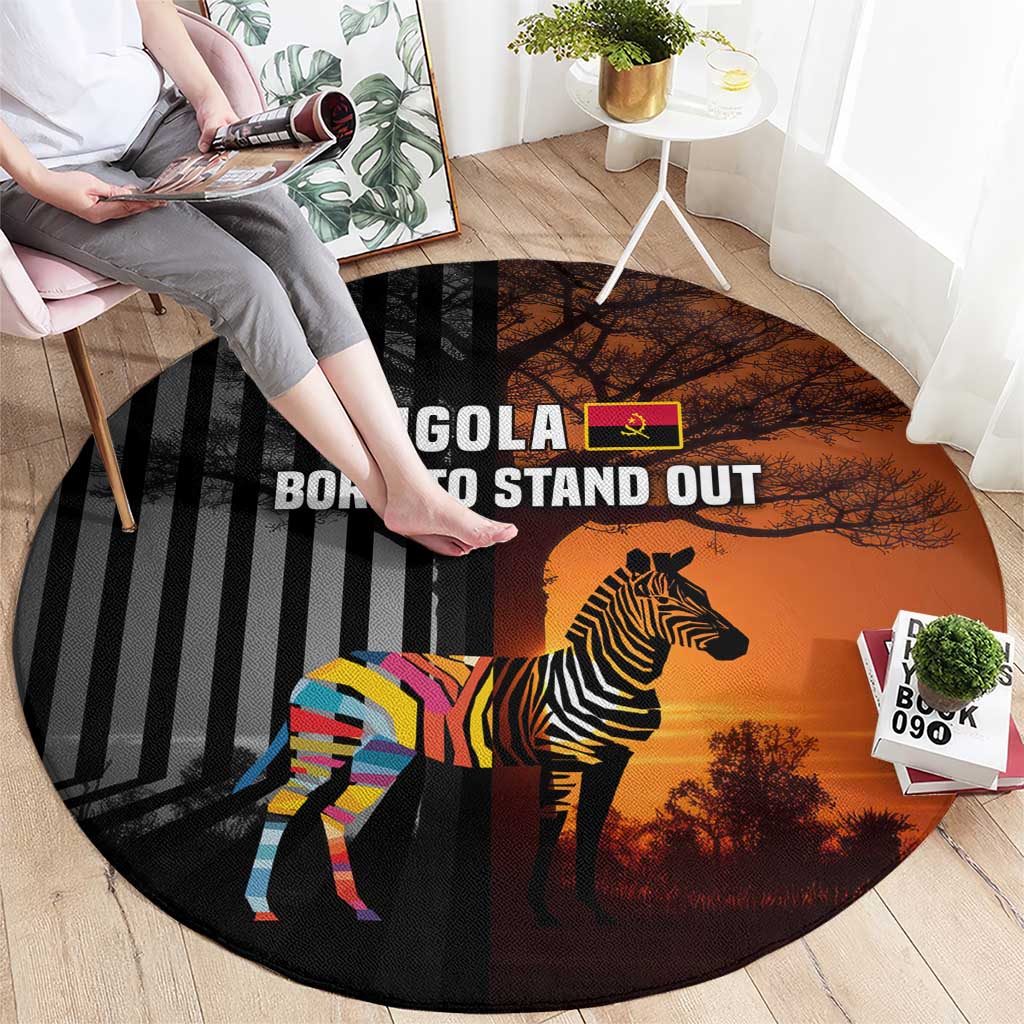 Angola Round Carpet with Sunset Zebra Design and African Nature - Wonder Print Shop