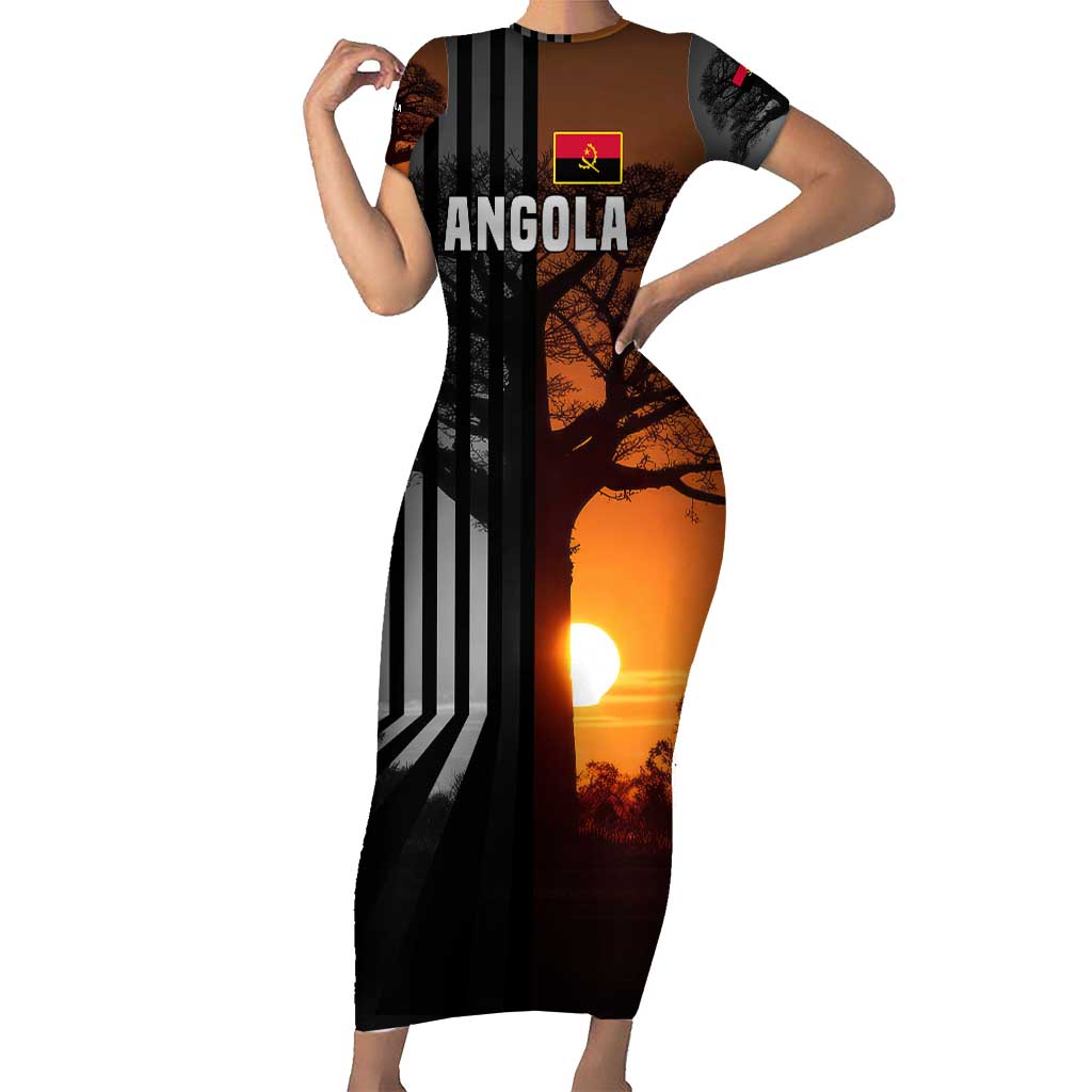 Angola Short Sleeve Bodycon Dress with Sunset Zebra Design and African Nature - Wonder Print Shop