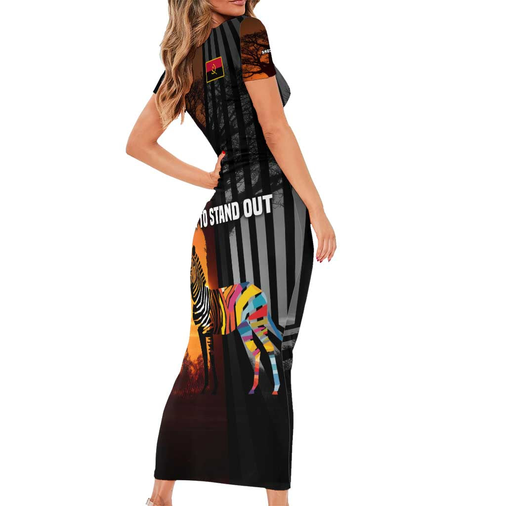 Angola Short Sleeve Bodycon Dress with Sunset Zebra Design and African Nature - Wonder Print Shop