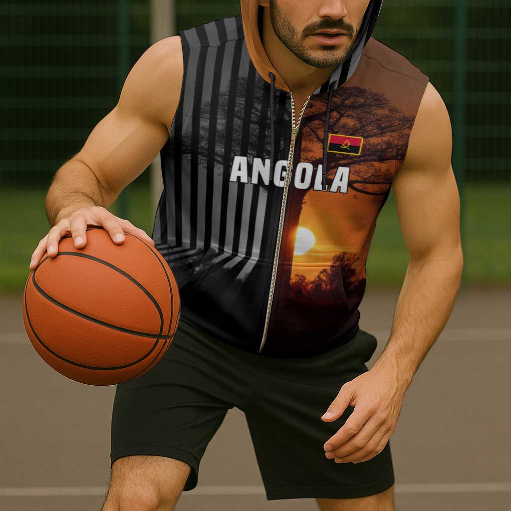 Angola Sleeveless Zip Hoodie with Sunset Zebra Design and African Nature - Wonder Print Shop