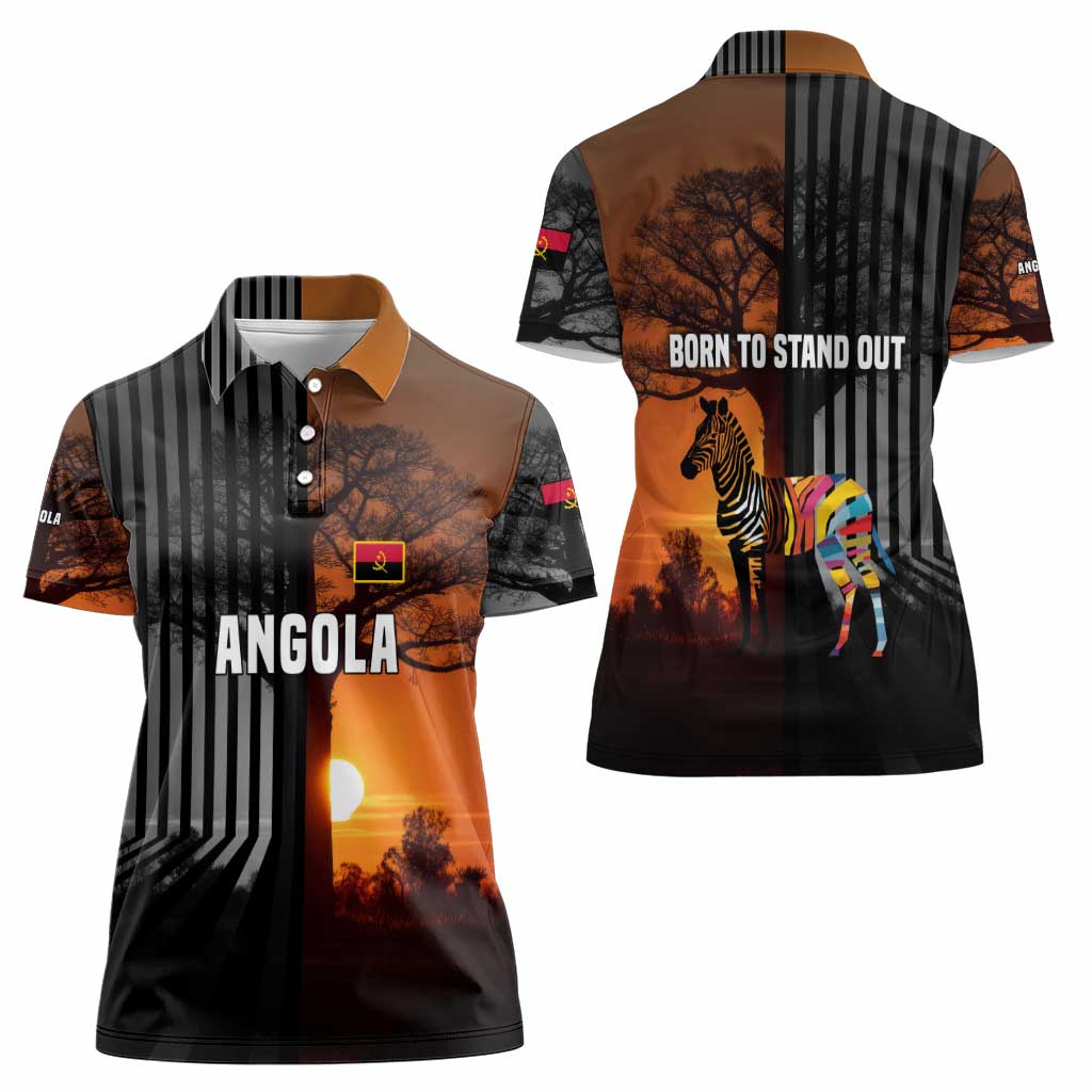 Angola Women Polo Shirt with Sunset Zebra Design and African Nature - Wonder Print Shop