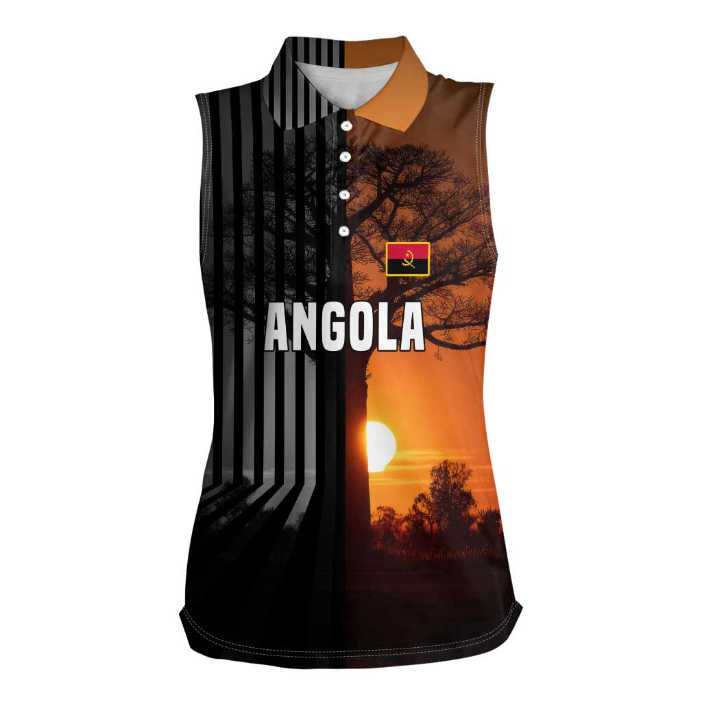 Angola Women Sleeveless Polo Shirt with Sunset Zebra Design and African Nature - Wonder Print Shop