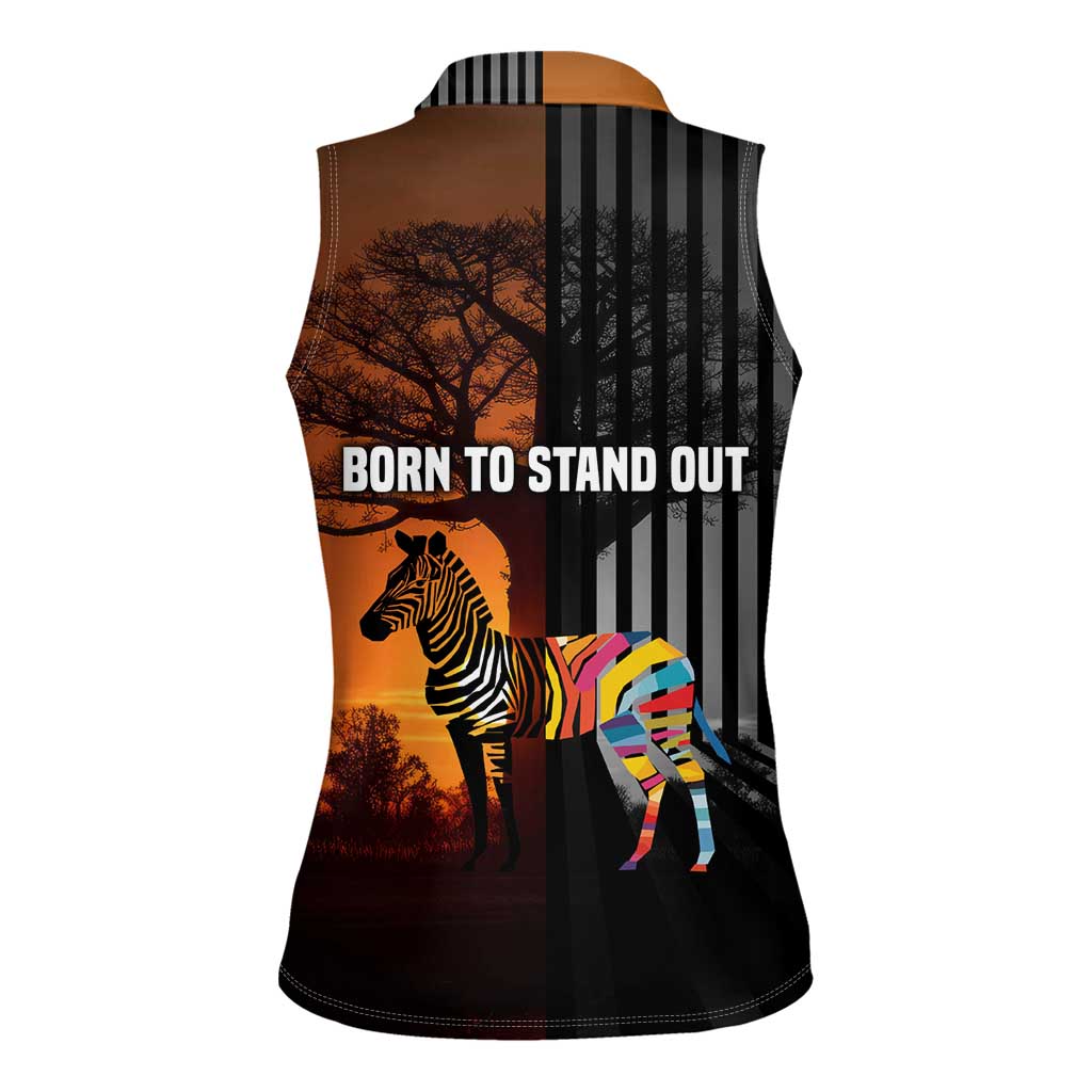 Angola Women Sleeveless Polo Shirt with Sunset Zebra Design and African Nature - Wonder Print Shop