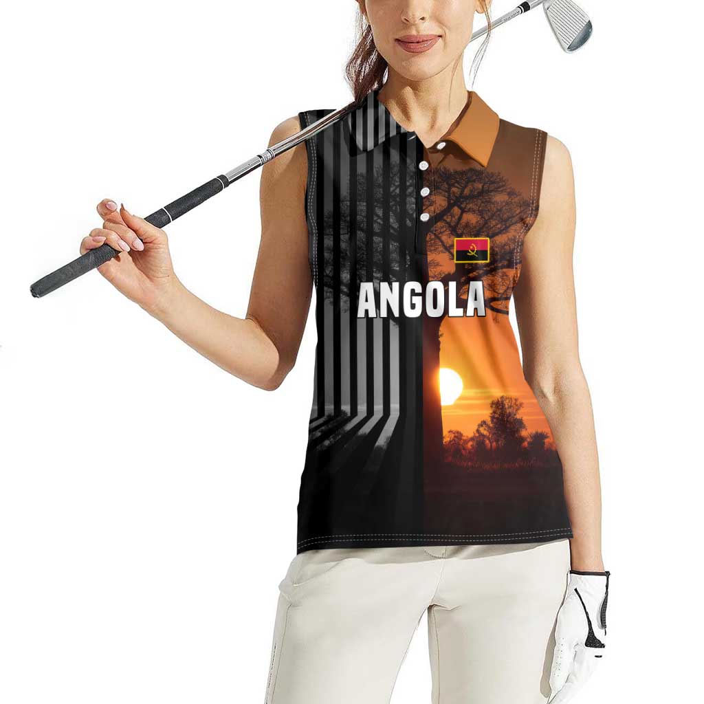 Angola Women Sleeveless Polo Shirt with Sunset Zebra Design and African Nature - Wonder Print Shop