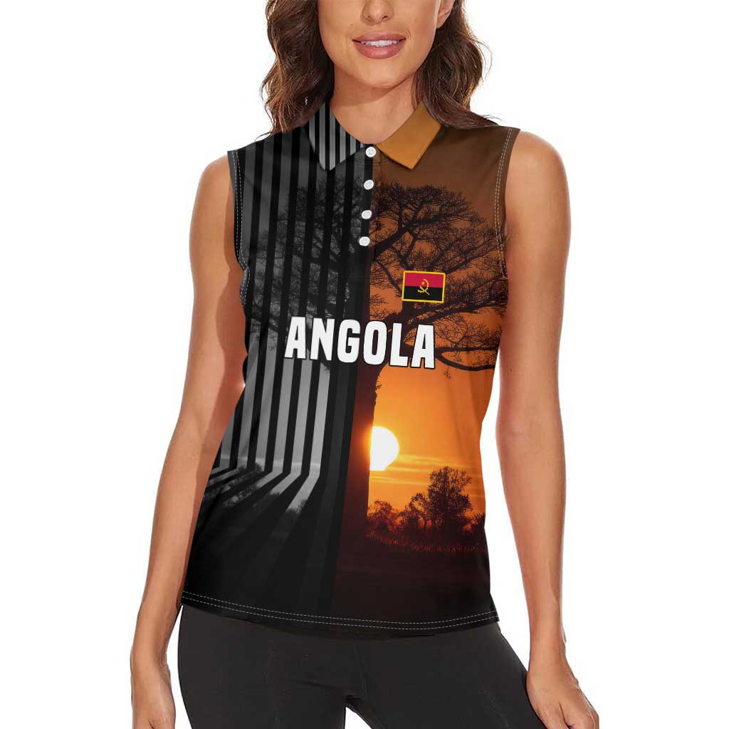 Angola Women Sleeveless Polo Shirt with Sunset Zebra Design and African Nature - Wonder Print Shop