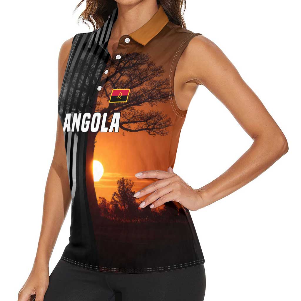 Angola Women Sleeveless Polo Shirt with Sunset Zebra Design and African Nature - Wonder Print Shop