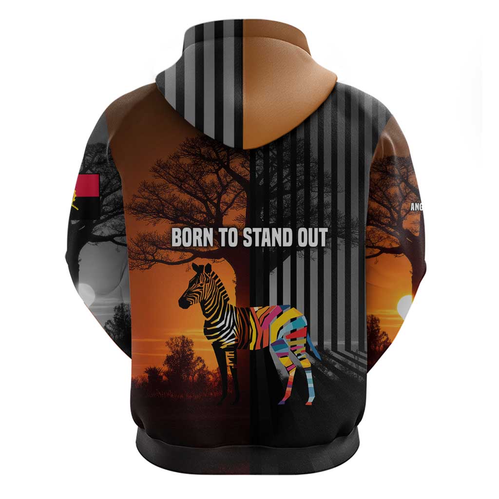 Angola Zip Hoodie with Sunset Zebra Design and African Nature - Wonder Print Shop
