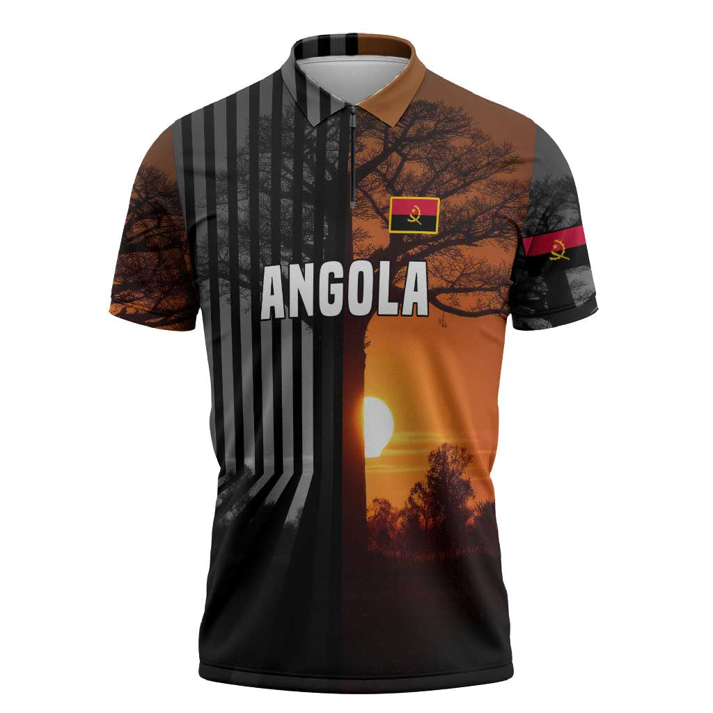 Angola Zipper Polo Shirt with Sunset Zebra Design and African Nature - Wonder Print Shop