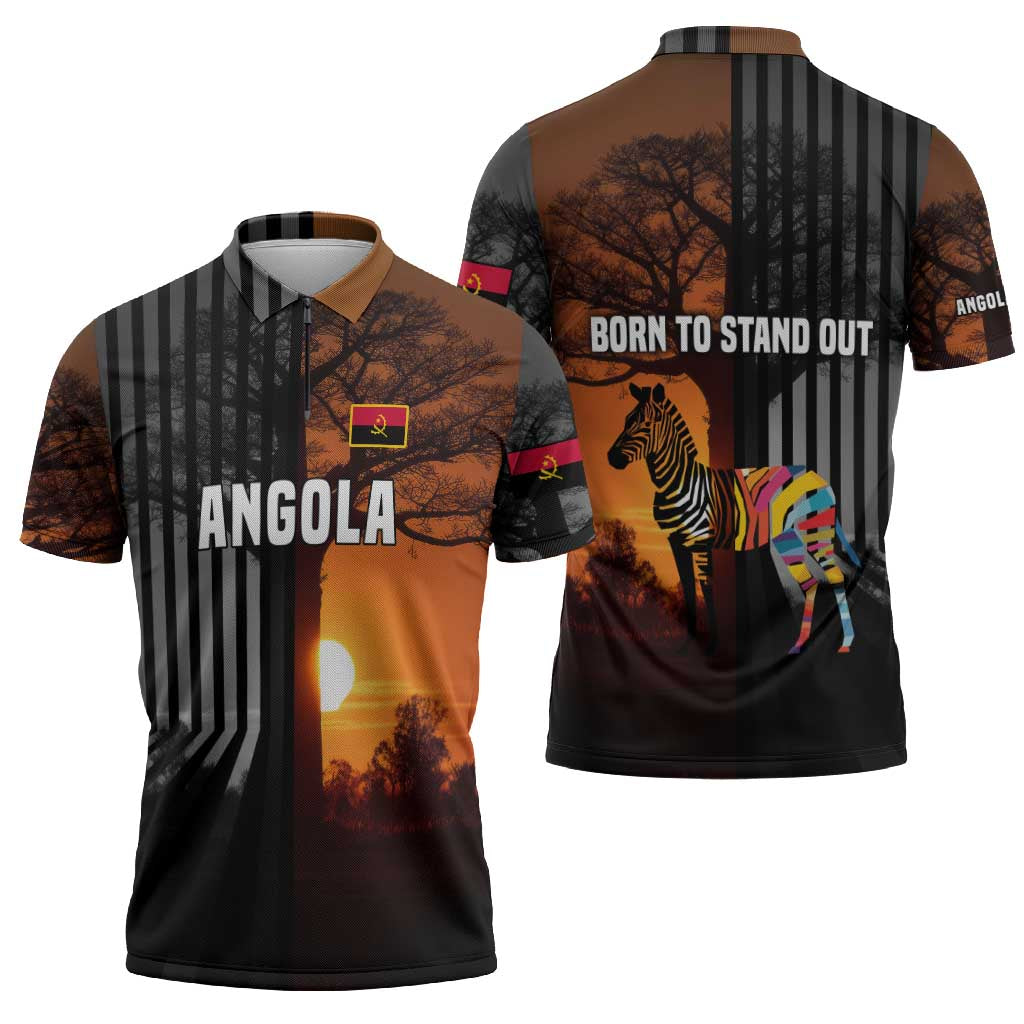 Angola Zipper Polo Shirt with Sunset Zebra Design and African Nature - Wonder Print Shop