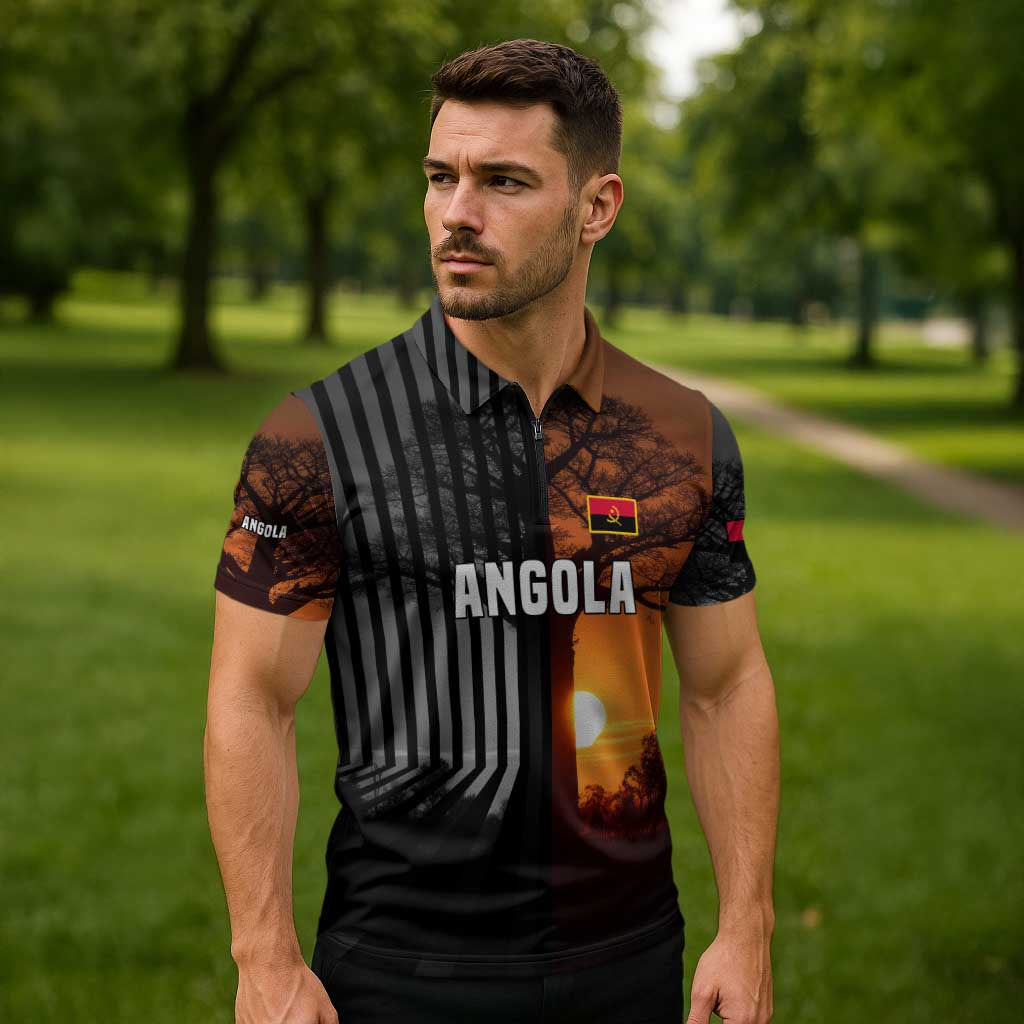 Angola Zipper Polo Shirt with Sunset Zebra Design and African Nature - Wonder Print Shop