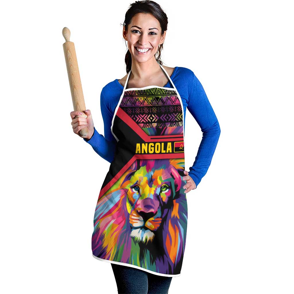 Angola Apron with Multicolor Tribal Design and Vibrant Lion - Wonder Print Shop