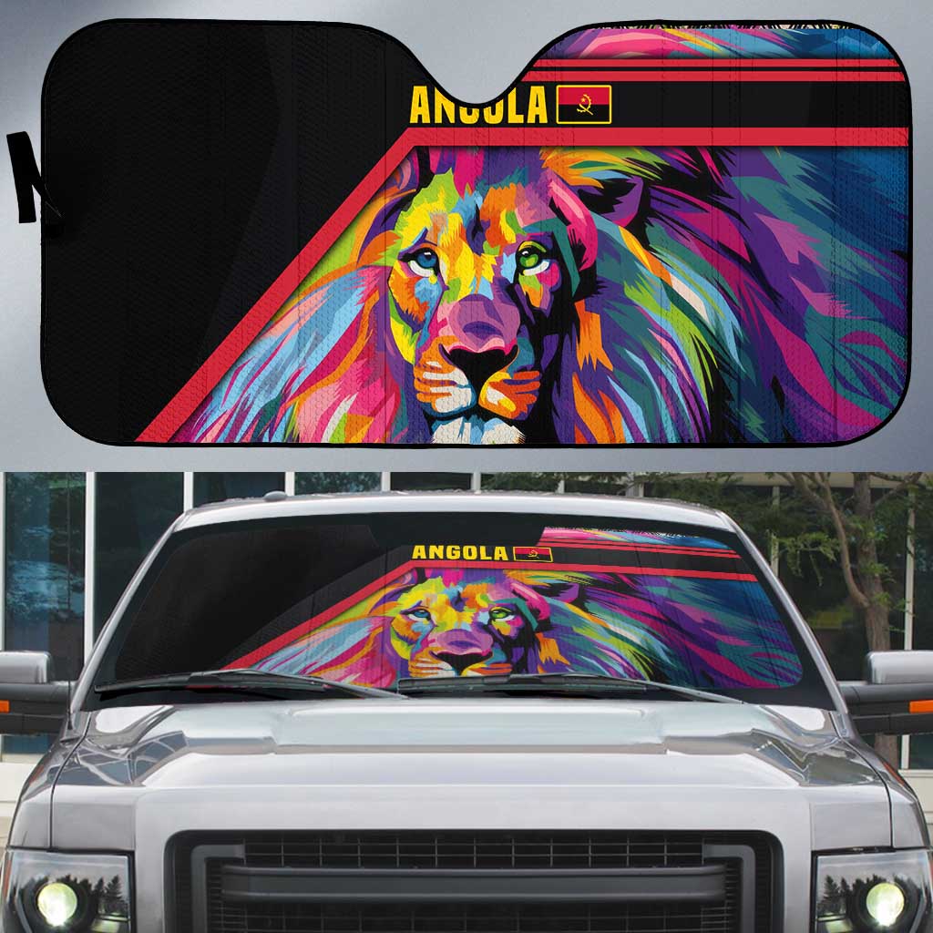 Angola Auto Sun Shade with Multicolor Tribal Design and Vibrant Lion - Wonder Print Shop