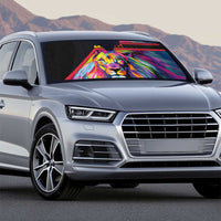 Angola Auto Sun Shade with Multicolor Tribal Design and Vibrant Lion - Wonder Print Shop