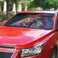 Angola Auto Sun Shade with Multicolor Tribal Design and Vibrant Lion - Wonder Print Shop