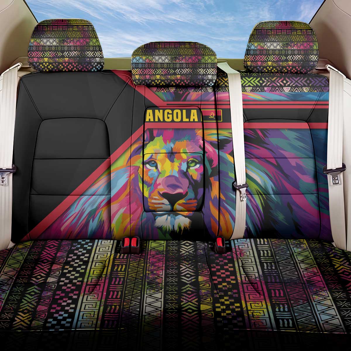 Angola Back Car Seat Cover with Multicolor Tribal Design and Vibrant Lion - Wonder Print Shop