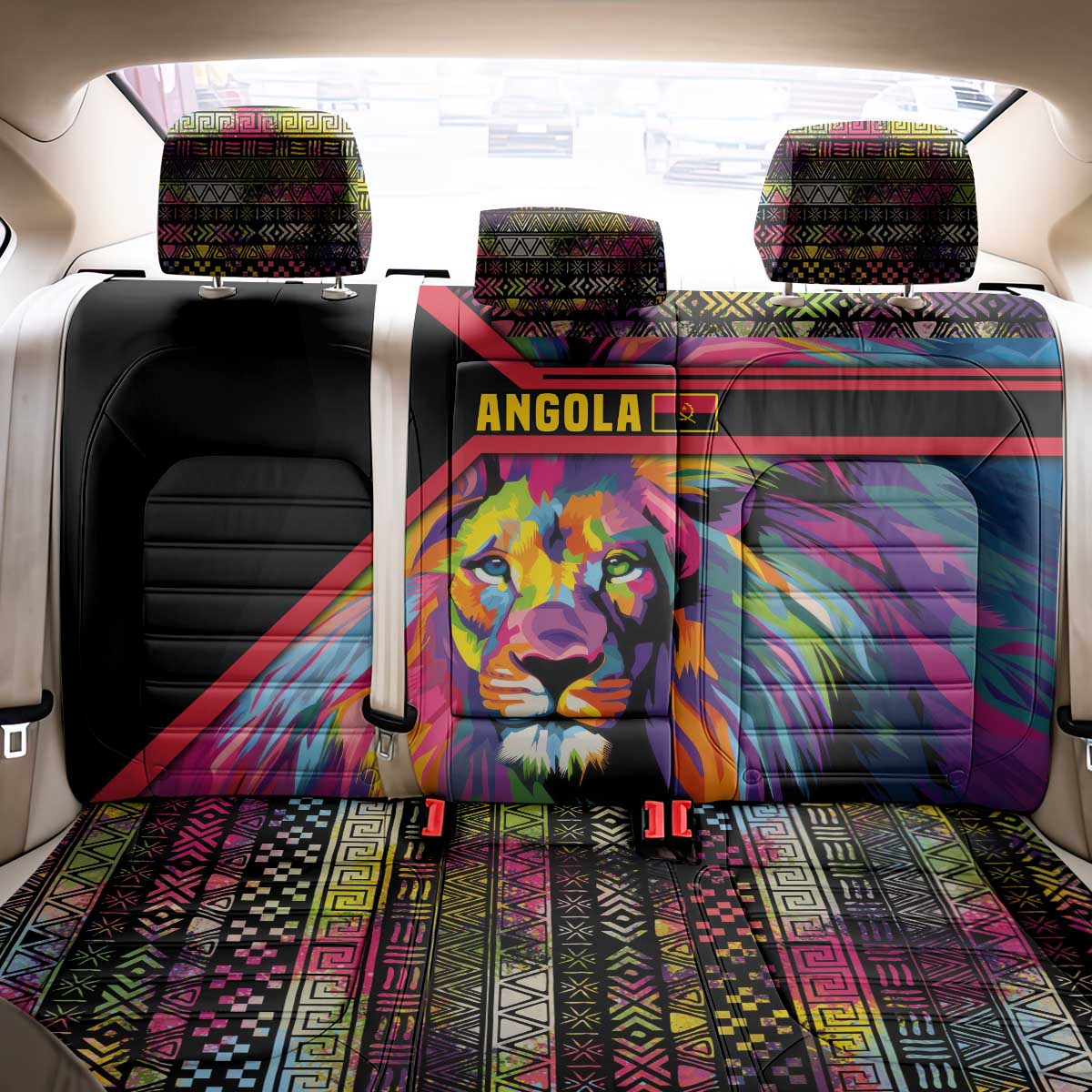 Angola Back Car Seat Cover with Multicolor Tribal Design and Vibrant Lion - Wonder Print Shop
