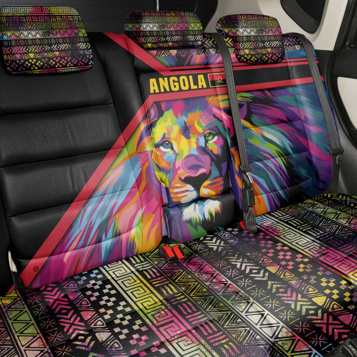 Angola Back Car Seat Cover with Multicolor Tribal Design and Vibrant Lion - Wonder Print Shop