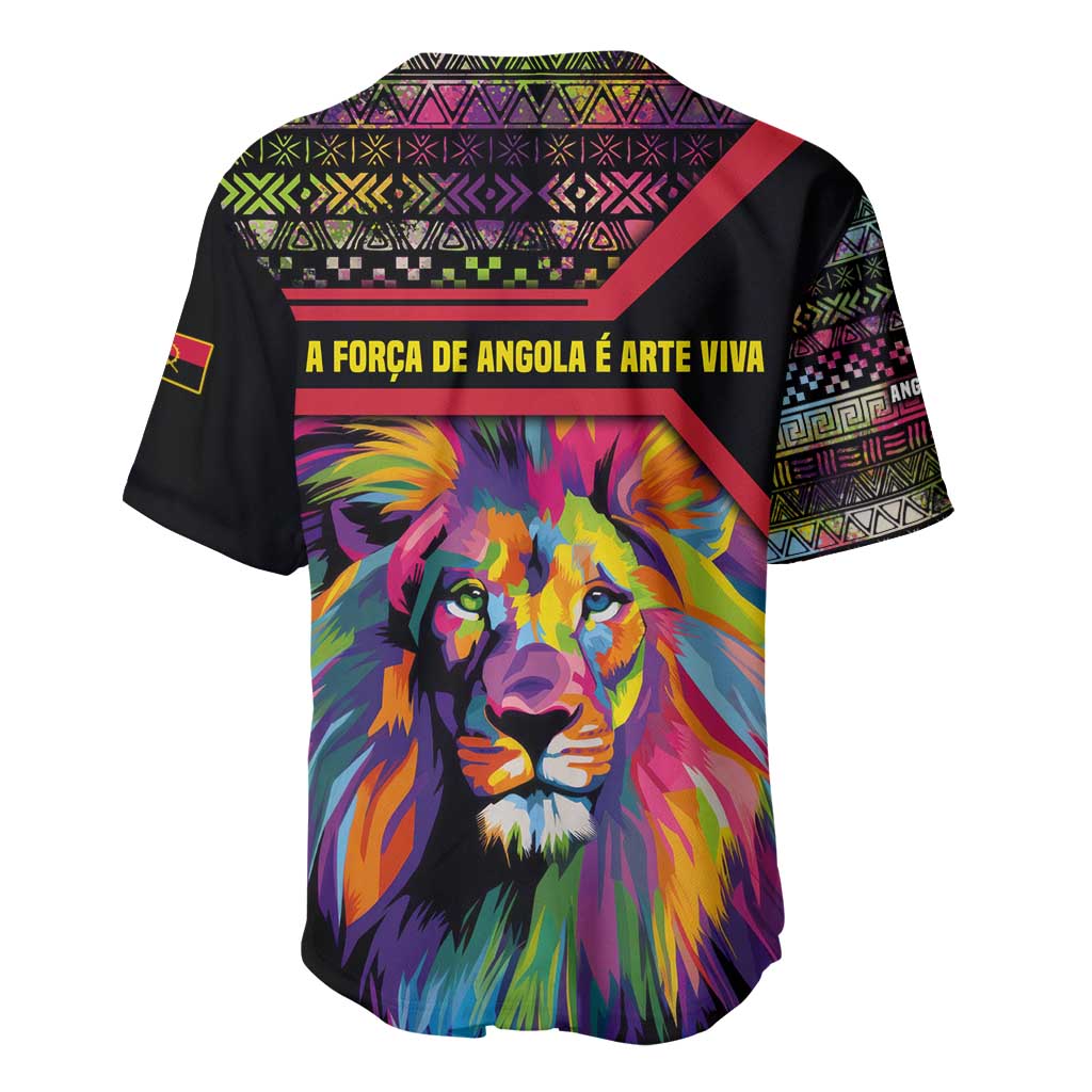 Angola Baseball Jersey with Multicolor Tribal Design and Vibrant Lion - Wonder Print Shop