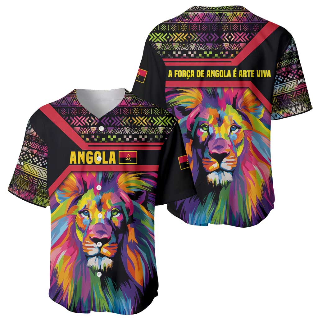 Angola Baseball Jersey with Multicolor Tribal Design and Vibrant Lion - Wonder Print Shop