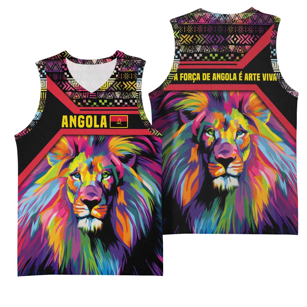 Angola Basketball Jersey with Multicolor Tribal Design and Vibrant Lion - Wonder Print Shop