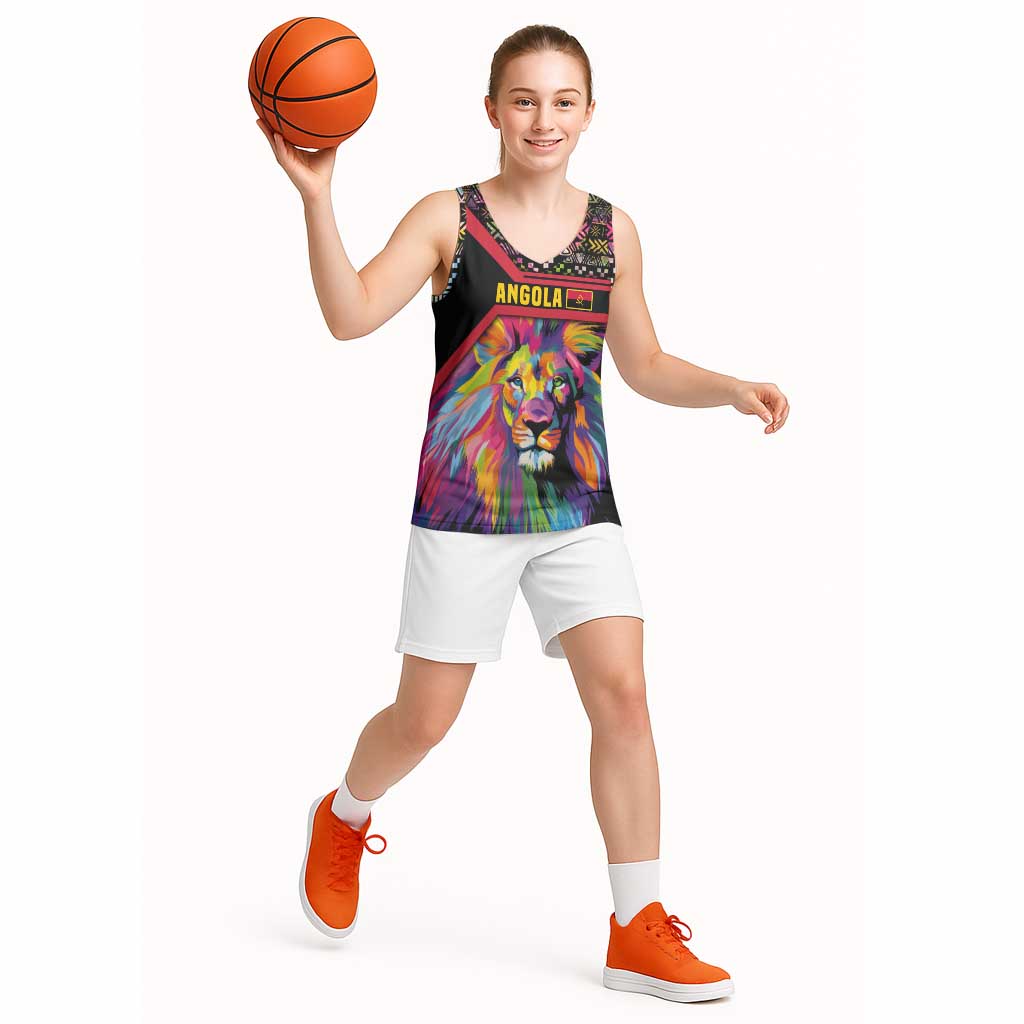 Angola Basketball Jersey with Multicolor Tribal Design and Vibrant Lion - Wonder Print Shop