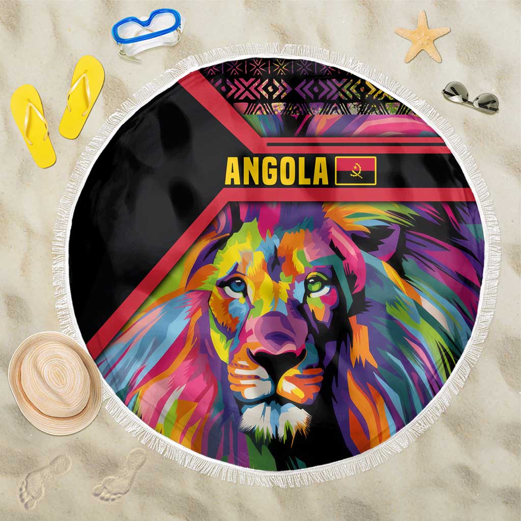 Angola Beach Blanket with Multicolor Tribal Design and Vibrant Lion - Wonder Print Shop