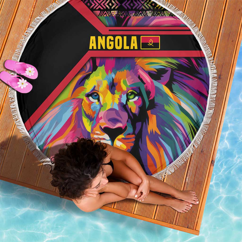 Angola Beach Blanket with Multicolor Tribal Design and Vibrant Lion - Wonder Print Shop