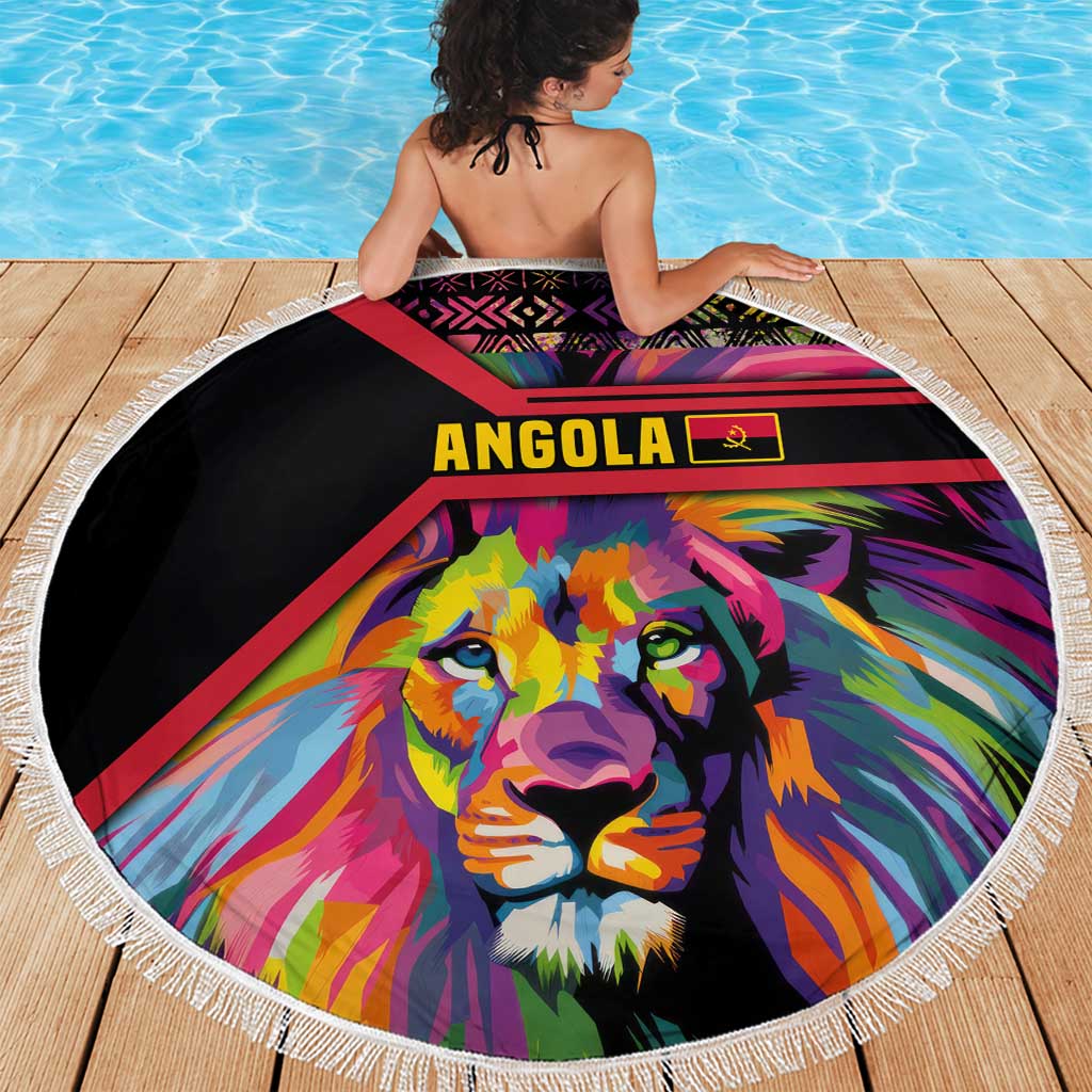 Angola Beach Blanket with Multicolor Tribal Design and Vibrant Lion - Wonder Print Shop